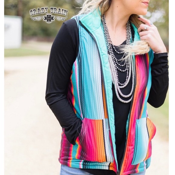 SOLD OUT 🚂Crazy Train Reversible Turq/Serape Vest - Picture 2 of 6